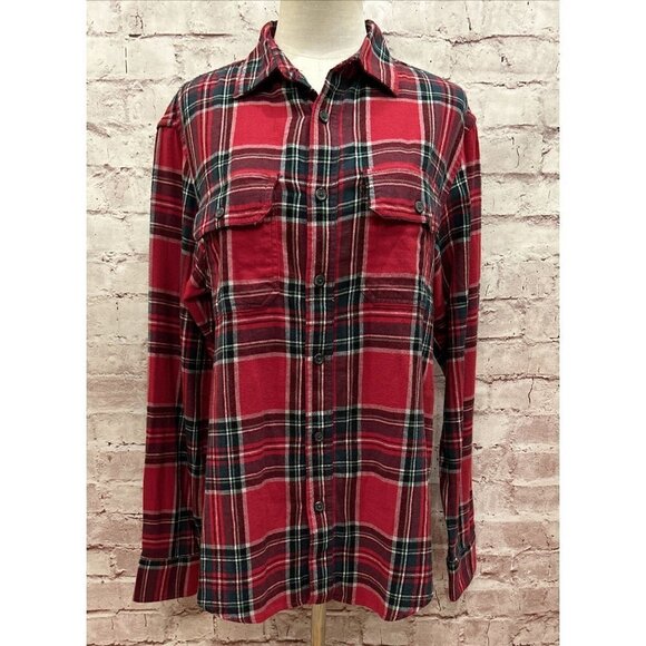 Old Navy Mens M Regular Fit Red Plaid Brushed Flannel Shirt Built in Flex NEW - Picture 1 of 4